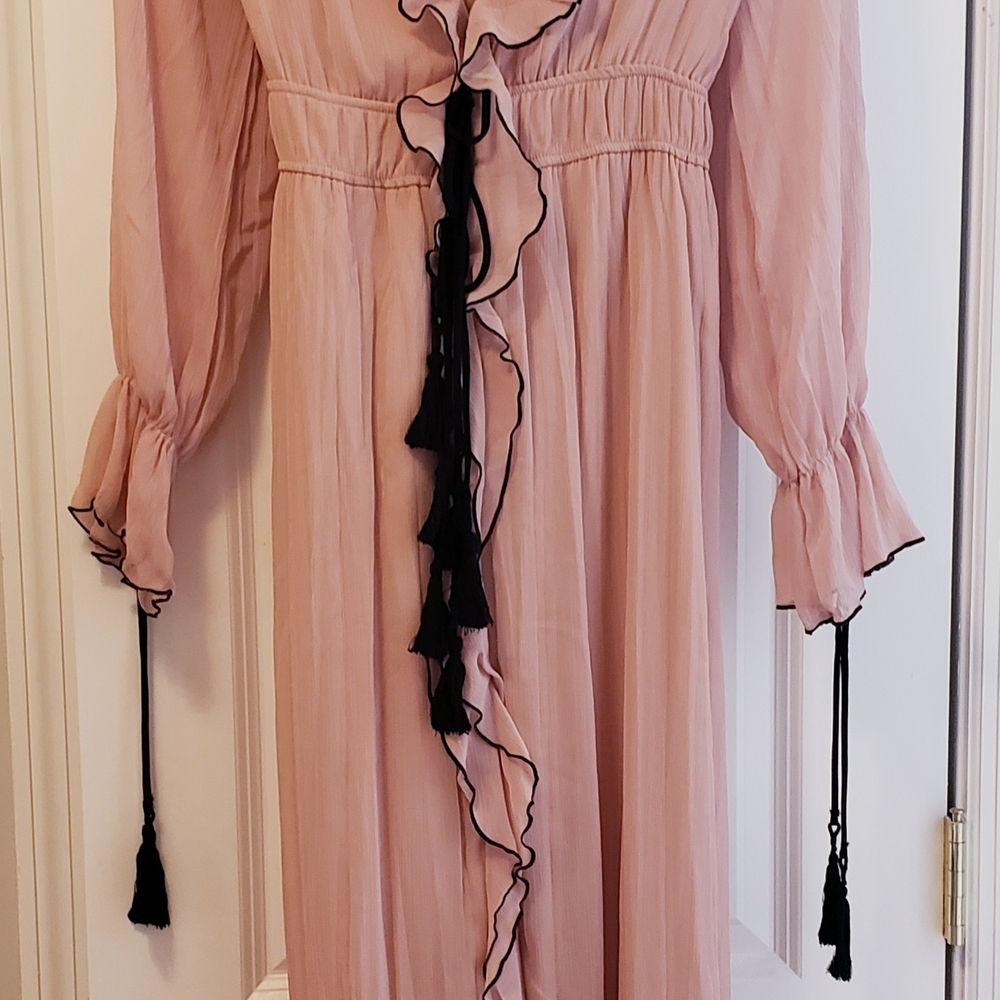 Zara Pink Ruffled Ruched Dress With Black Accents